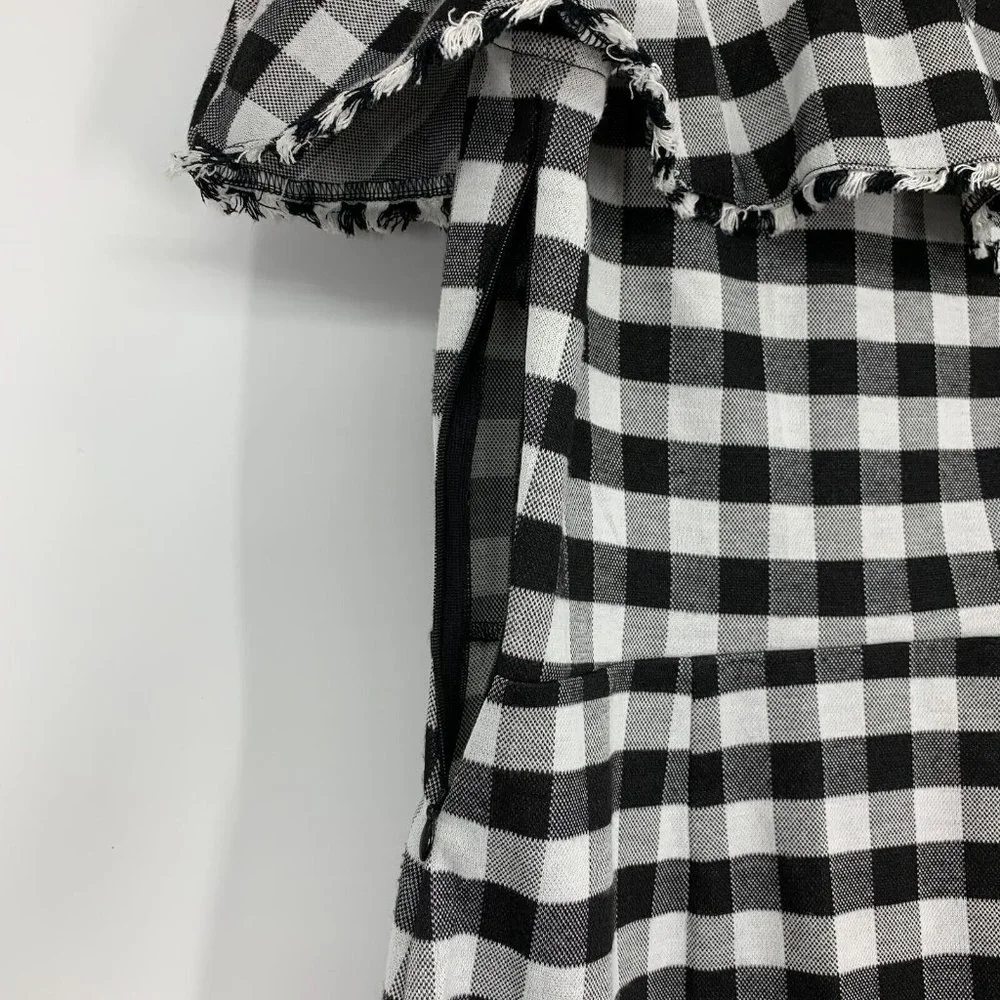 Ann Taylor Dress Gingham Print Off Shoulder Ruffle Black White - Picture 11 of 12